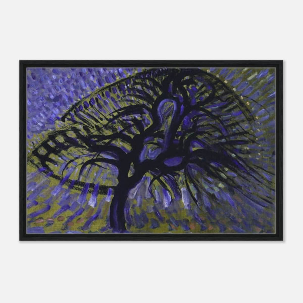Apple Tree, Pointillist Version (1908–1909) by Piet Mondrian | Vintage wall art print - Framed Canvas - 60x90 cm / 24x36″ - Black frame