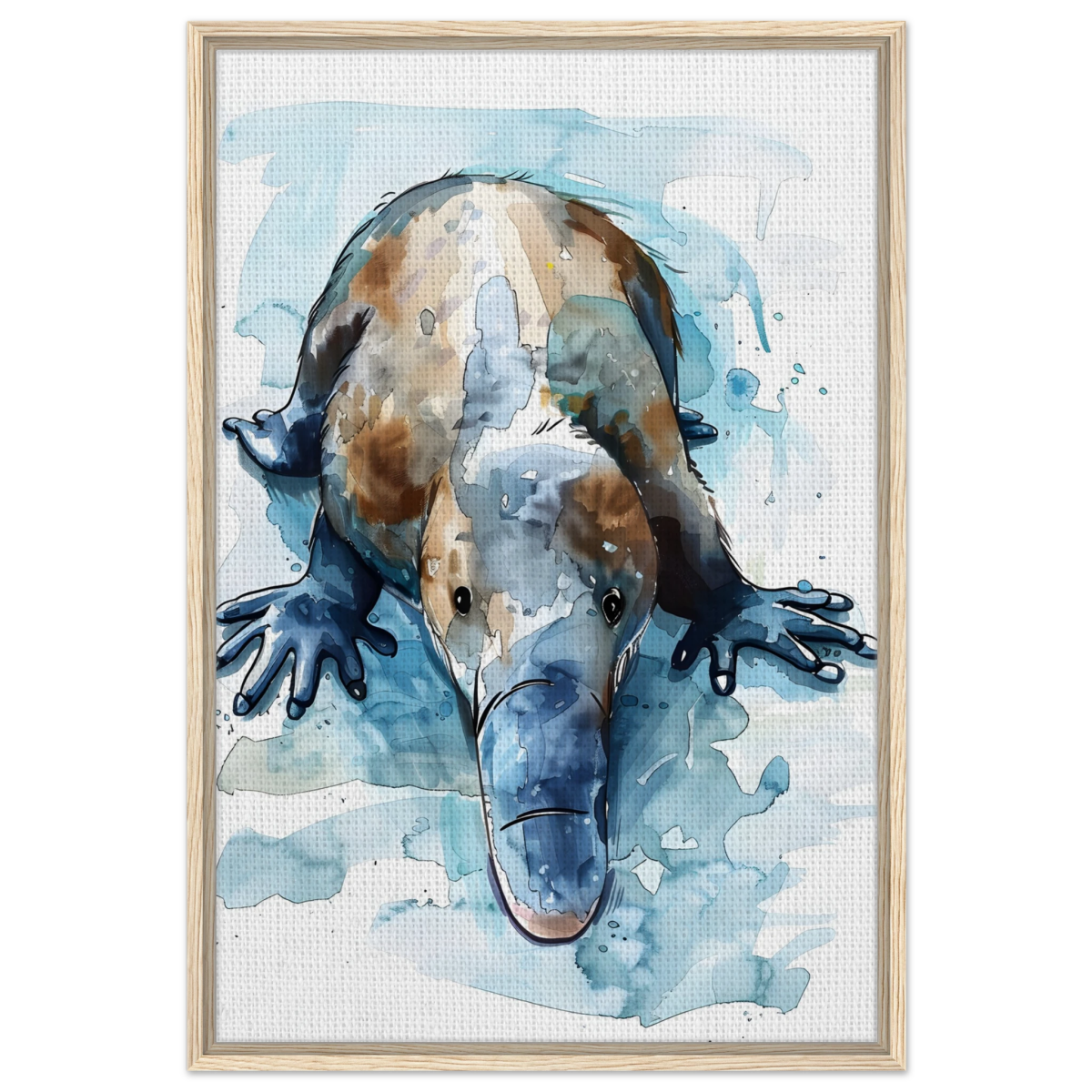 Aqua Explorer | Platypus | Modern watercolor - inspired animal art - 60x90 cm / 24x36″ - Framed Canvas - Wood frame
