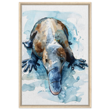Aqua Explorer | Platypus | Modern watercolor - inspired animal art - 60x90 cm / 24x36″ - Framed Canvas - Wood frame