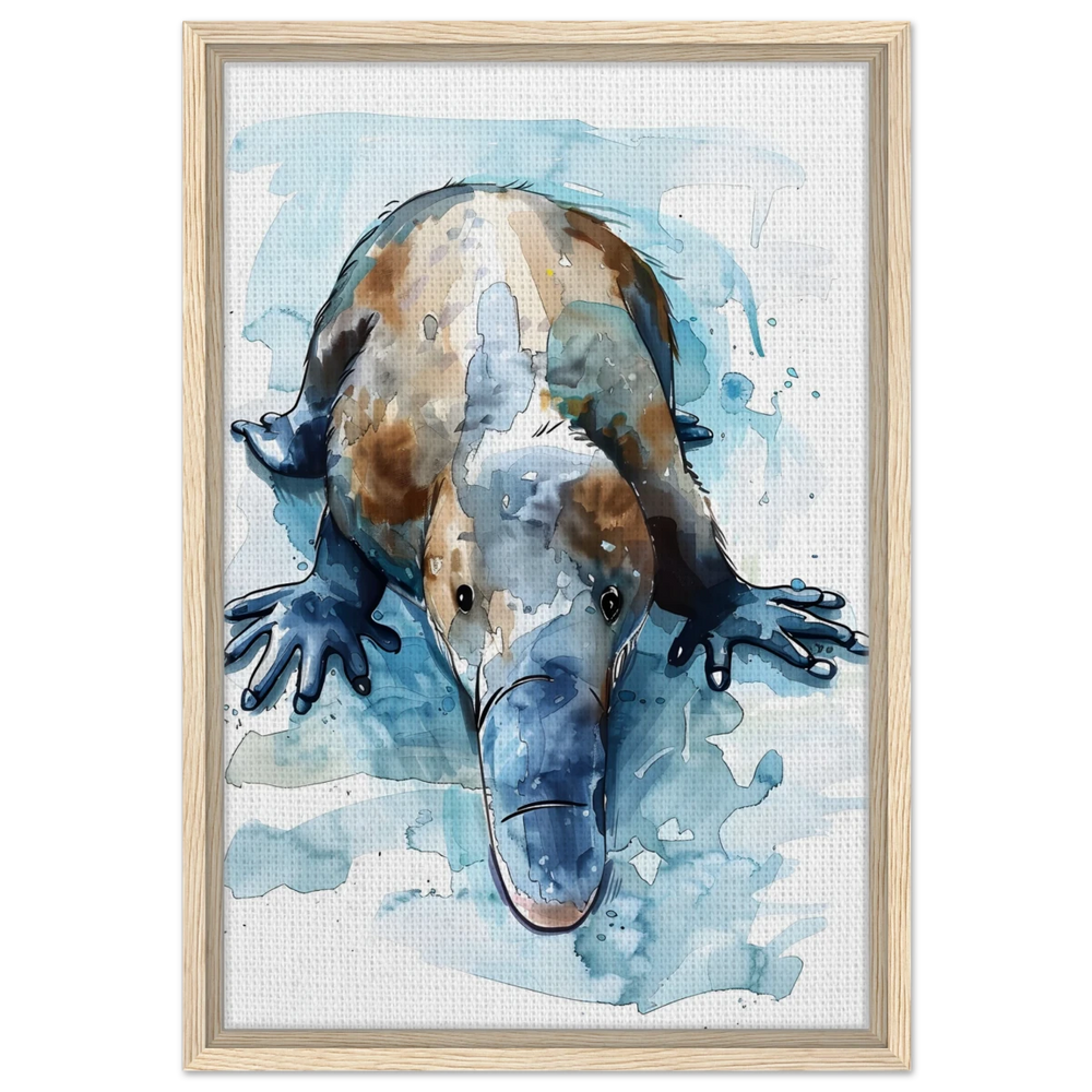 Aqua Explorer | Platypus | Modern watercolor - inspired animal art - 40x60 cm / 16x24″ - Framed Canvas - Wood frame