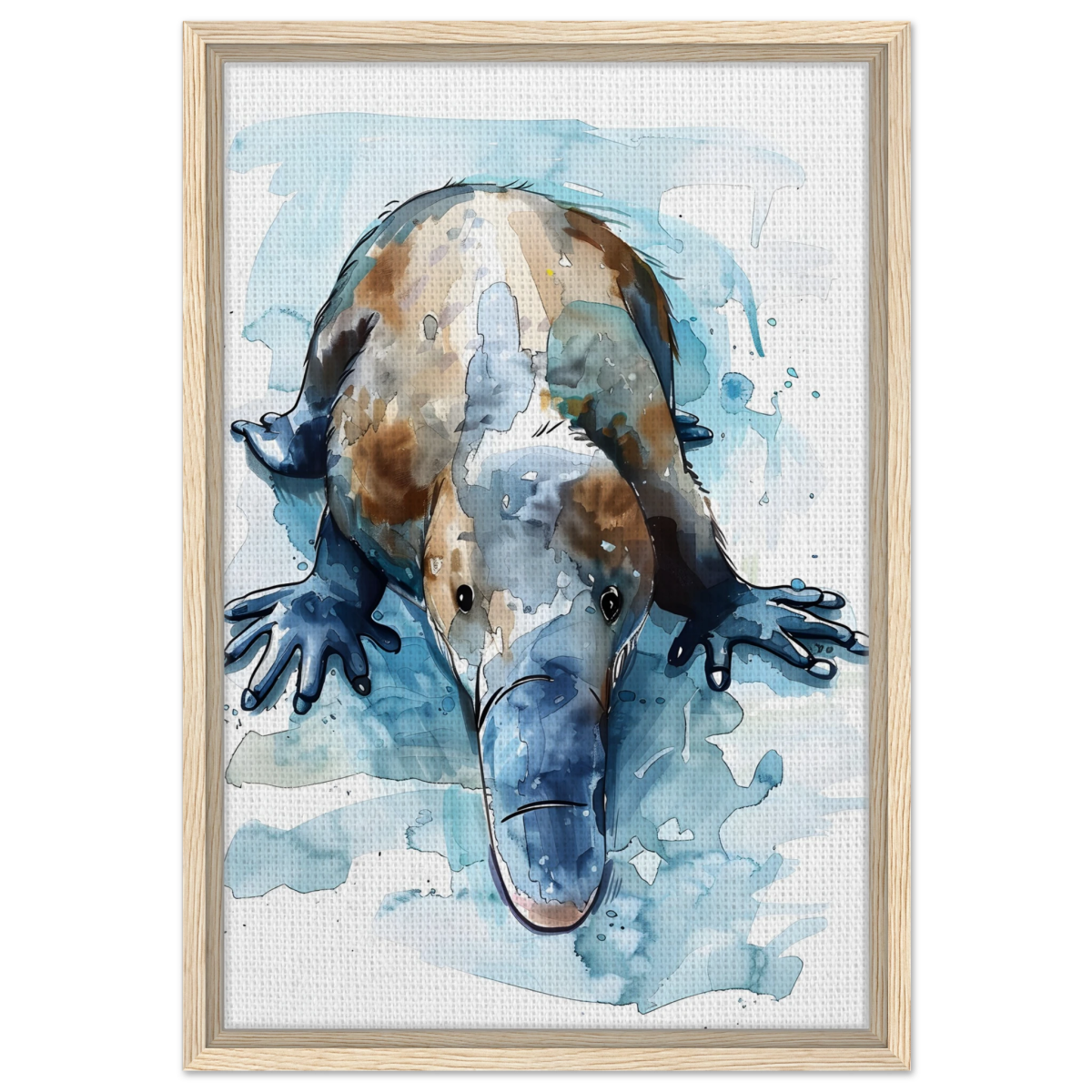 Aqua Explorer | Platypus | Modern watercolor - inspired animal art - 40x60 cm / 16x24″ - Framed Canvas - Wood frame
