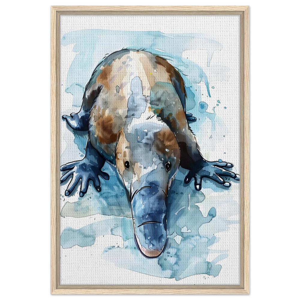 Aqua Explorer | Platypus | Modern watercolor - inspired animal art - 50x75 cm / 20x30″ - Framed Canvas - Wood frame