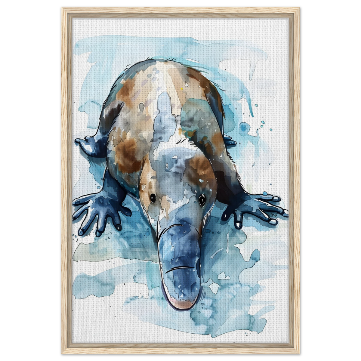 Aqua Explorer | Platypus | Modern watercolor - inspired animal art - 50x75 cm / 20x30″ - Framed Canvas - Wood frame