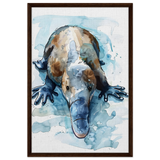 Aqua Explorer | Platypus | Modern watercolor - inspired animal art - 60x90 cm / 24x36″ - Framed Canvas - Dark wood frame
