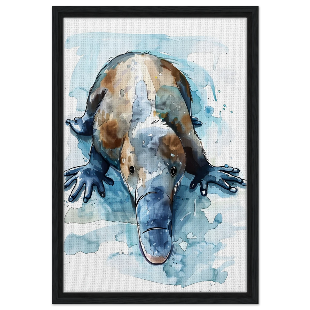 Aqua Explorer | Platypus | Modern watercolor - inspired animal art - 40x60 cm / 16x24″ - Framed Canvas - Black frame