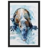 Aqua Explorer | Platypus | Modern watercolor - inspired animal art - 40x60 cm / 16x24″ - Framed Canvas - Black frame