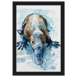 Aqua Explorer | Platypus | Modern watercolor - inspired animal art - 30x45 cm / 12x18″ - Framed Canvas - Black frame