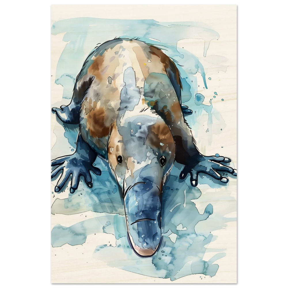Aqua Explorer | Platypus | Modern watercolor - inspired animal art - 30x45 cm / 12x18″ - Wood Prints - 