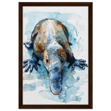 Aqua Explorer | Platypus | Modern watercolor - inspired animal art - 40x60 cm / 16x24″ - Framed Canvas - Dark wood frame