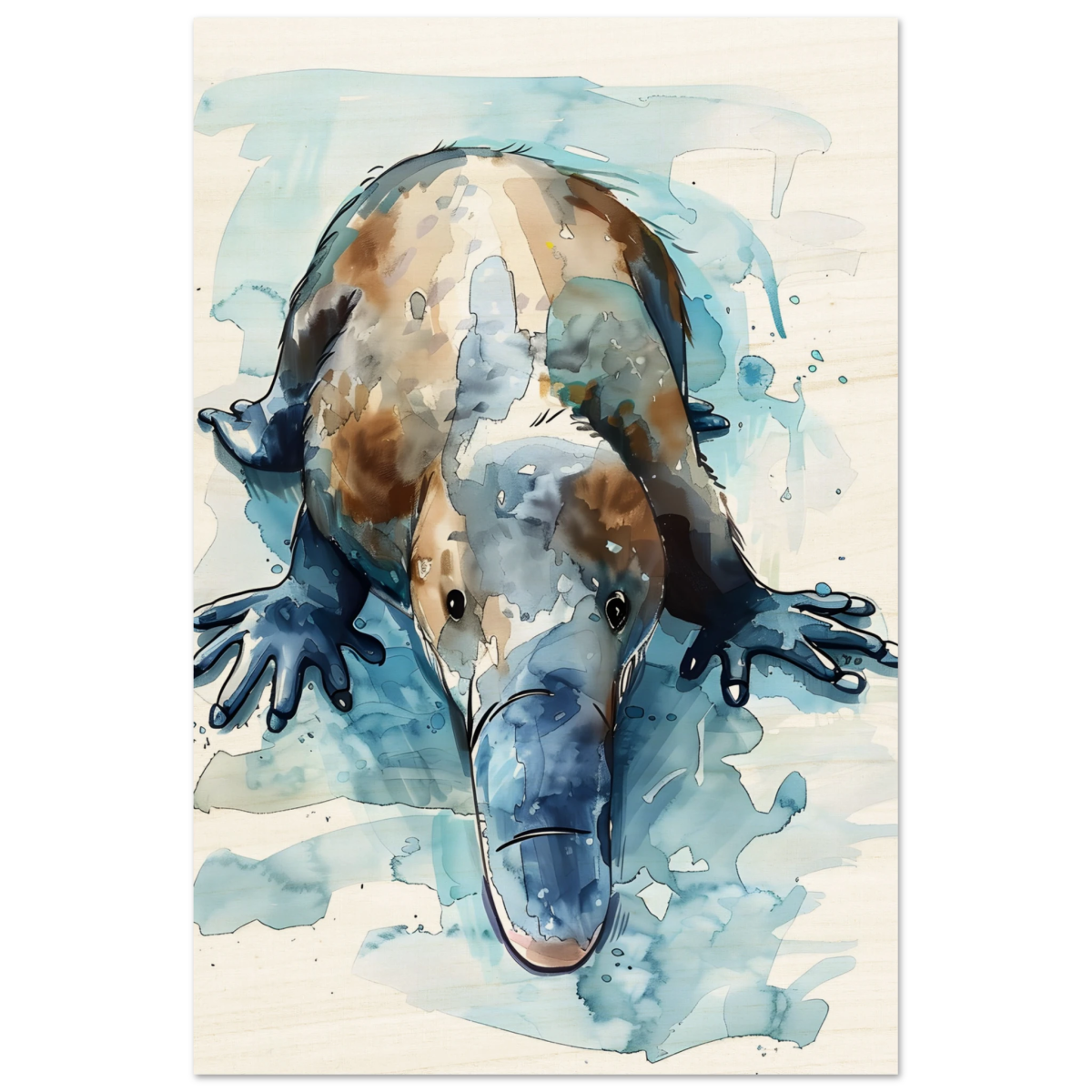 Aqua Explorer | Platypus | Modern watercolor - inspired animal art - 50x75 cm / 20x30″ - Wood Prints - 