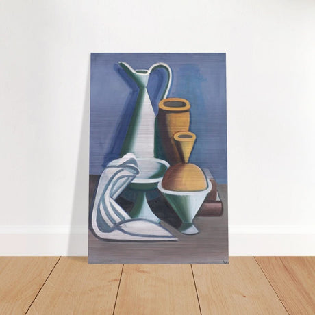 Arrangement with watering can, towel and jars by Vilhelm Lundstrøm | Vintage wall art print | Cubism - Brushed Aluminum Print - 40x60 cm / 16x24″ - 