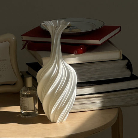 Artistic Twisted Metal Vase – Modern Abstract Retro Flower Arrangement Decor - Silk Red - 
