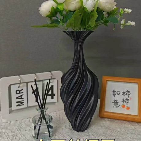 Artistic Twisted Metal Vase – Modern Abstract Retro Flower Arrangement Decor - Black - 