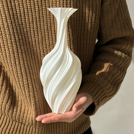 Artistic Twisted Metal Vase – Modern Abstract Retro Flower Arrangement Decor - White - 