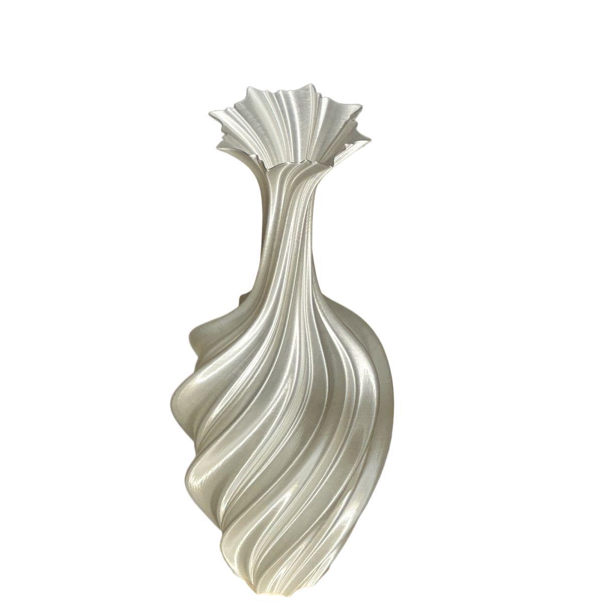Artistic Twisted Metal Vase – Modern Abstract Retro Flower Arrangement Decor - White - 