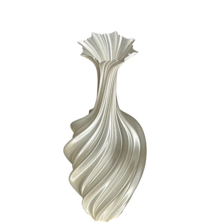 Artistic Twisted Metal Vase – Modern Abstract Retro Flower Arrangement Decor - White - 