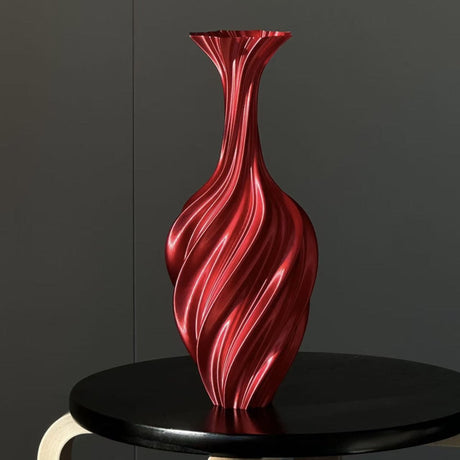 Artistic Twisted Metal Vase – Modern Abstract Retro Flower Arrangement Decor - Silk Red - 