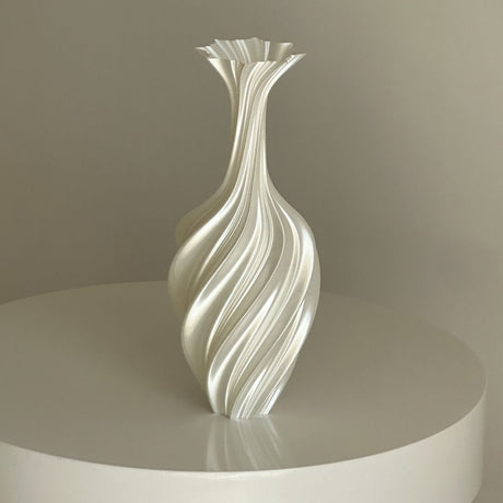 Artistic Twisted Metal Vase – Modern Abstract Retro Flower Arrangement Decor - White - 