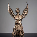 Ascending Winged Angel Sculpture | Resin & Copper Powder Art - Golden Male - 