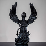 Ascending Winged Angel Sculpture | Resin & Copper Powder Art - Black Female - 