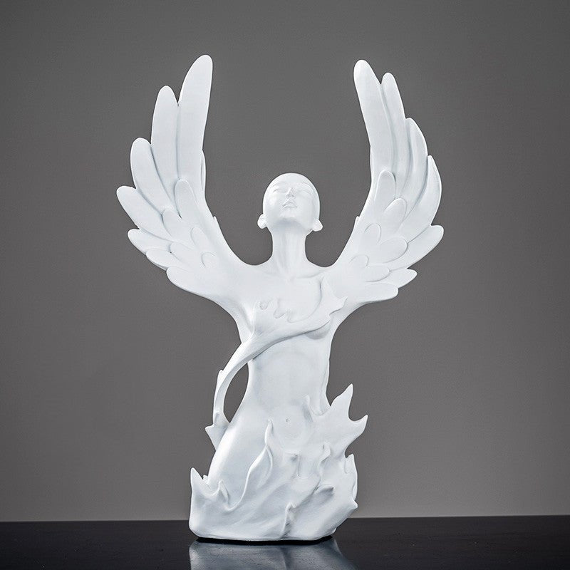 Ascending Winged Angel Sculpture | Resin & Copper Powder Art - White Female - 