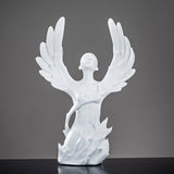Ascending Winged Angel Sculpture | Resin & Copper Powder Art - White Female - 