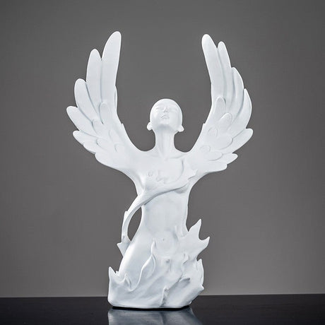 Ascending Winged Angel Sculpture | Resin & Copper Powder Art - White Female - 