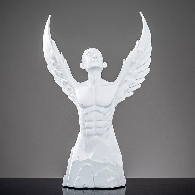 Ascending Winged Angel Sculpture | Resin & Copper Powder Art - White Male - 