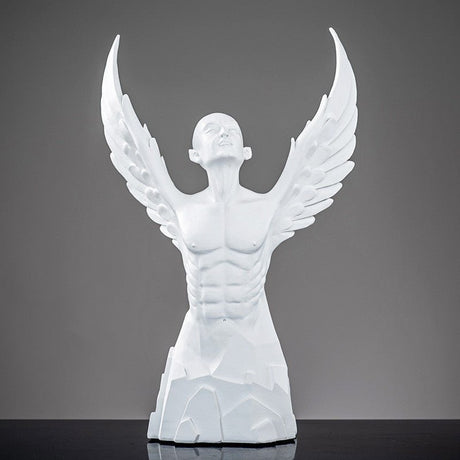 Ascending Winged Angel Sculpture | Resin & Copper Powder Art - White Male - 
