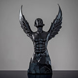 Ascending Winged Angel Sculpture | Resin & Copper Powder Art - Black Male - 