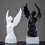 Ascending Winged Angel Sculpture | Resin & Copper Powder Art - Black Female - 