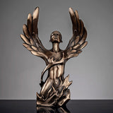 Ascending Winged Angel Sculpture | Resin & Copper Powder Art - Golden Female - 