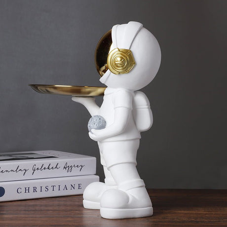 Astronaut Resin Sculpture with Tray – Modern Creative Storage Ornament - Black - 