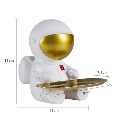 Astronaut Resin Sculpture with Tray – Modern Creative Storage Ornament - White - 