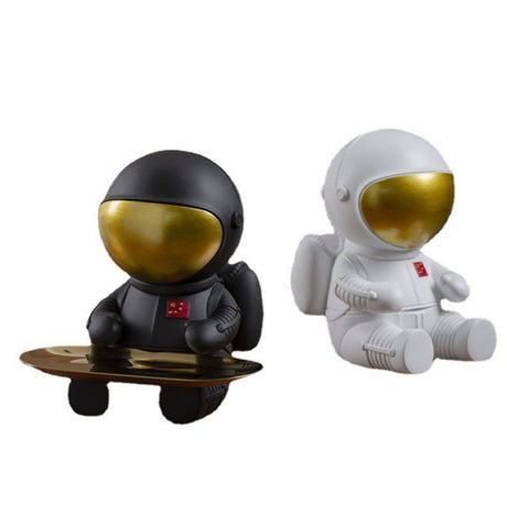 Astronaut Resin Sculpture with Tray – Modern Creative Storage Ornament - Black - 