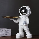Astronaut Resin Sculpture with Tray – Modern Creative Storage Ornament - Silver - 