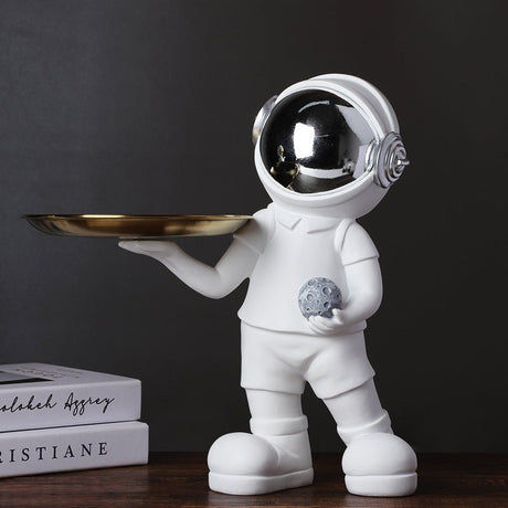 Astronaut Resin Sculpture with Tray – Modern Creative Storage Ornament - Silver - 