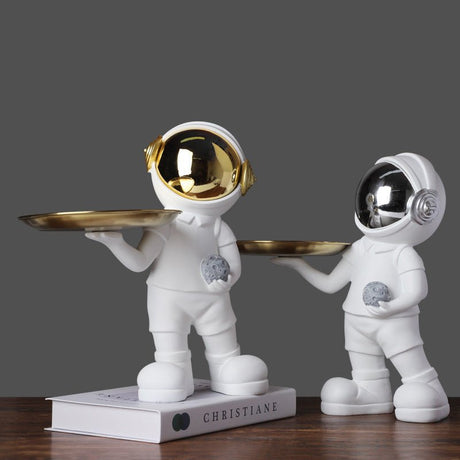 Astronaut Resin Sculpture with Tray – Modern Creative Storage Ornament - Black - 