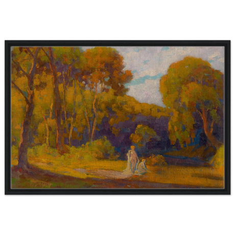"At Sunset" by Lajos Csordák – Impressionist Landscape Wall Art Print - Framed Canvas - 60x90 cm / 24x36″ - Black frame