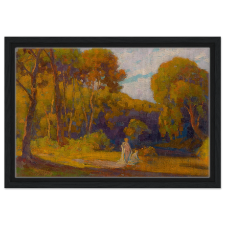 "At Sunset" by Lajos Csordák – Impressionist Landscape Wall Art Print - Framed Canvas - 30x45 cm / 12x18″ - Black frame