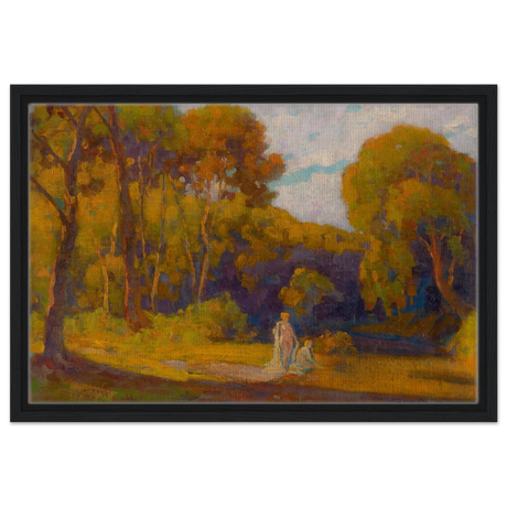 "At Sunset" by Lajos Csordák – Impressionist Landscape Wall Art Print - Framed Canvas - 40x60 cm / 16x24″ - Black frame