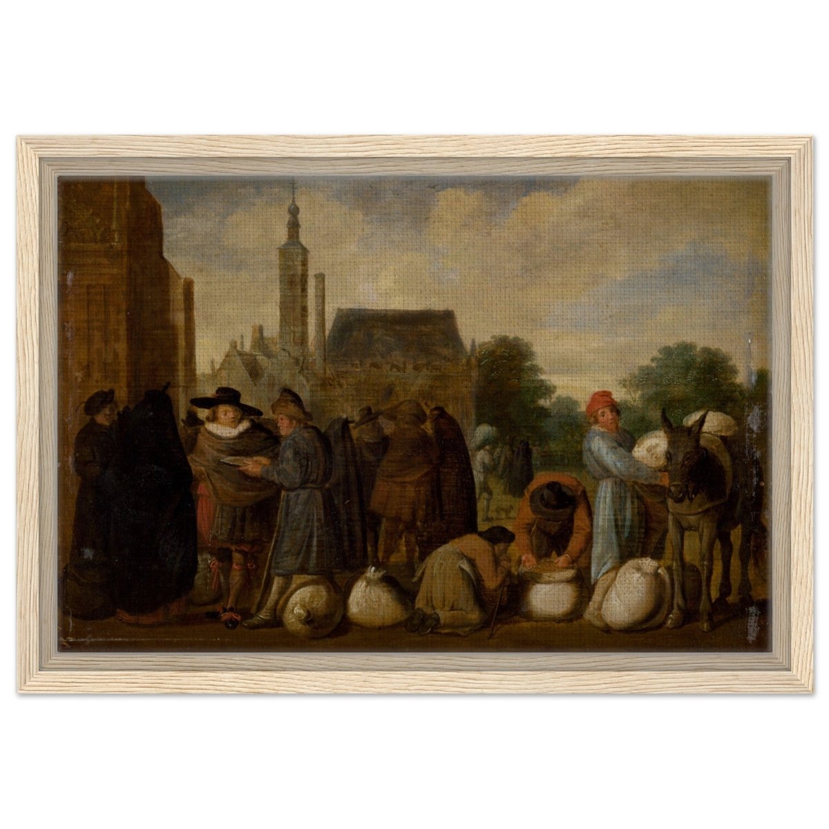 At the Market by Sybrand van Beest | Vintage Wall art print - Framed Canvas - 30x45 cm / 12x18″ - Wood frame