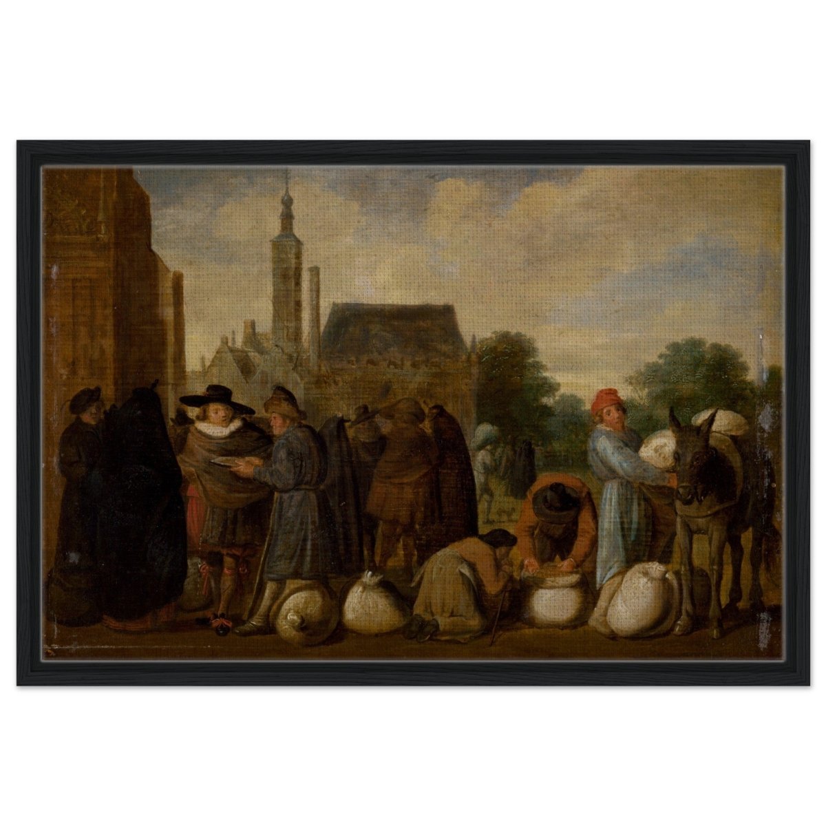 At the Market by Sybrand van Beest | Vintage Wall art print - Framed Canvas - 50x75 cm / 20x30″ - Black frame