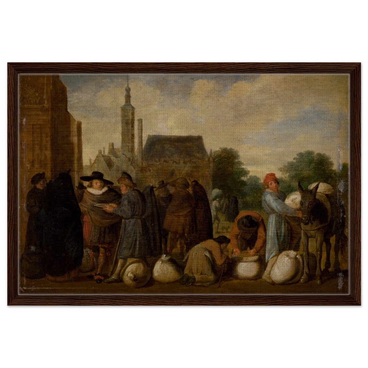 At the Market by Sybrand van Beest | Vintage Wall art print - Framed Canvas - 50x75 cm / 20x30″ - Dark wood frame