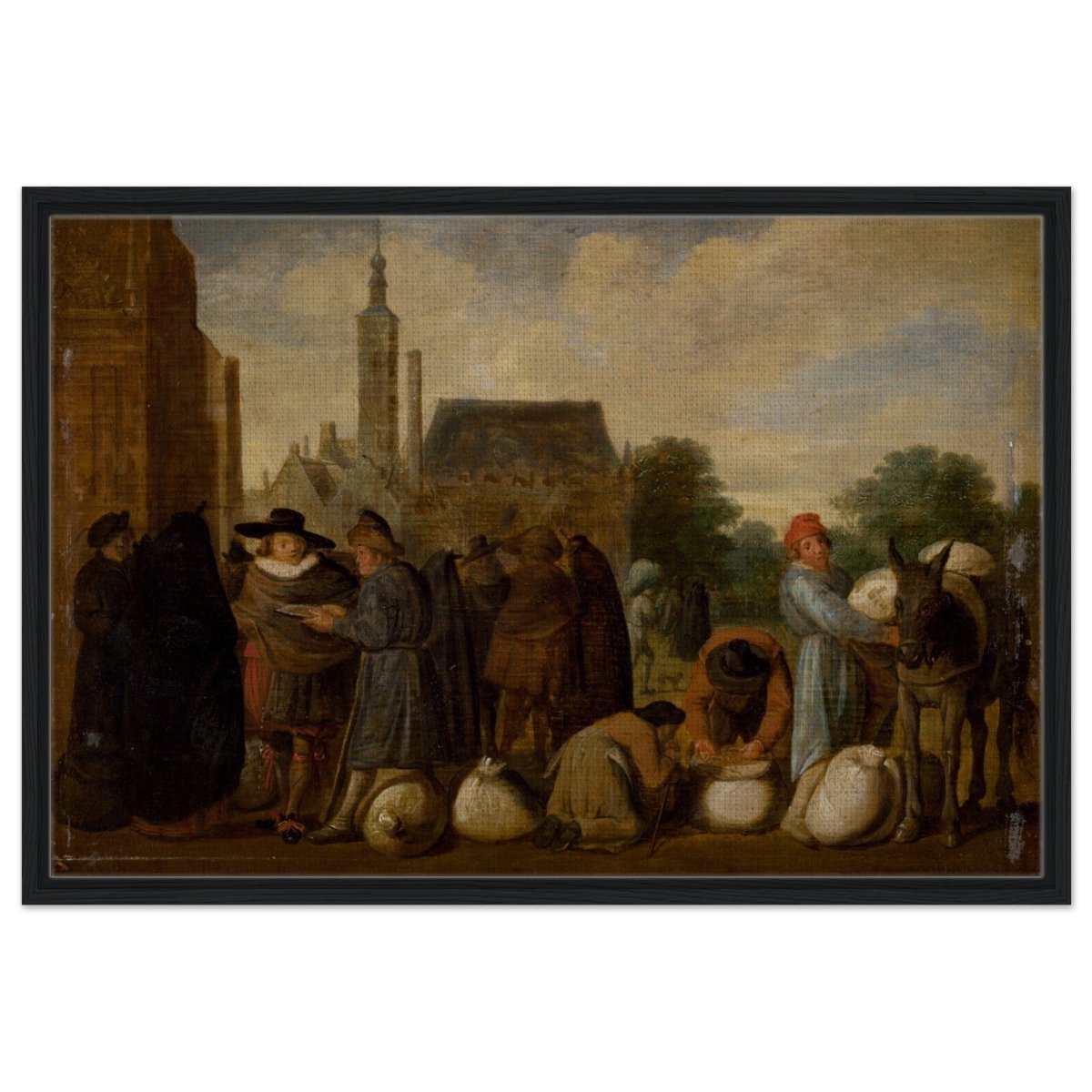 At the Market by Sybrand van Beest | Vintage Wall art print - Framed Canvas - 60x90 cm / 24x36″ - Black frame
