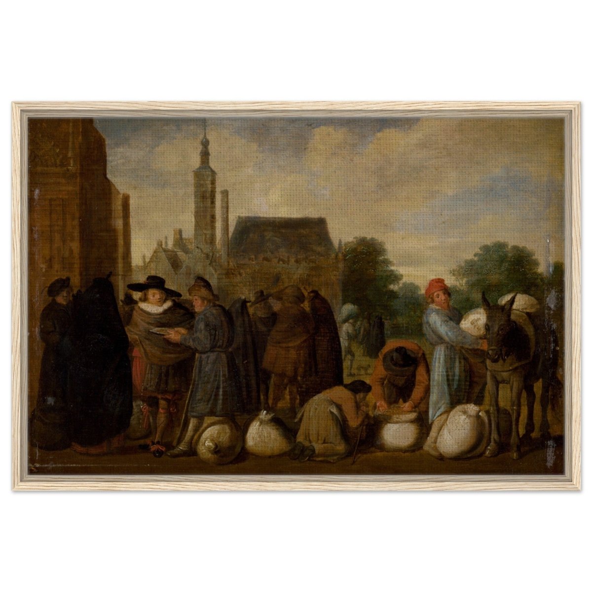 At the Market by Sybrand van Beest | Vintage Wall art print - Framed Canvas - 60x90 cm / 24x36″ - Wood frame