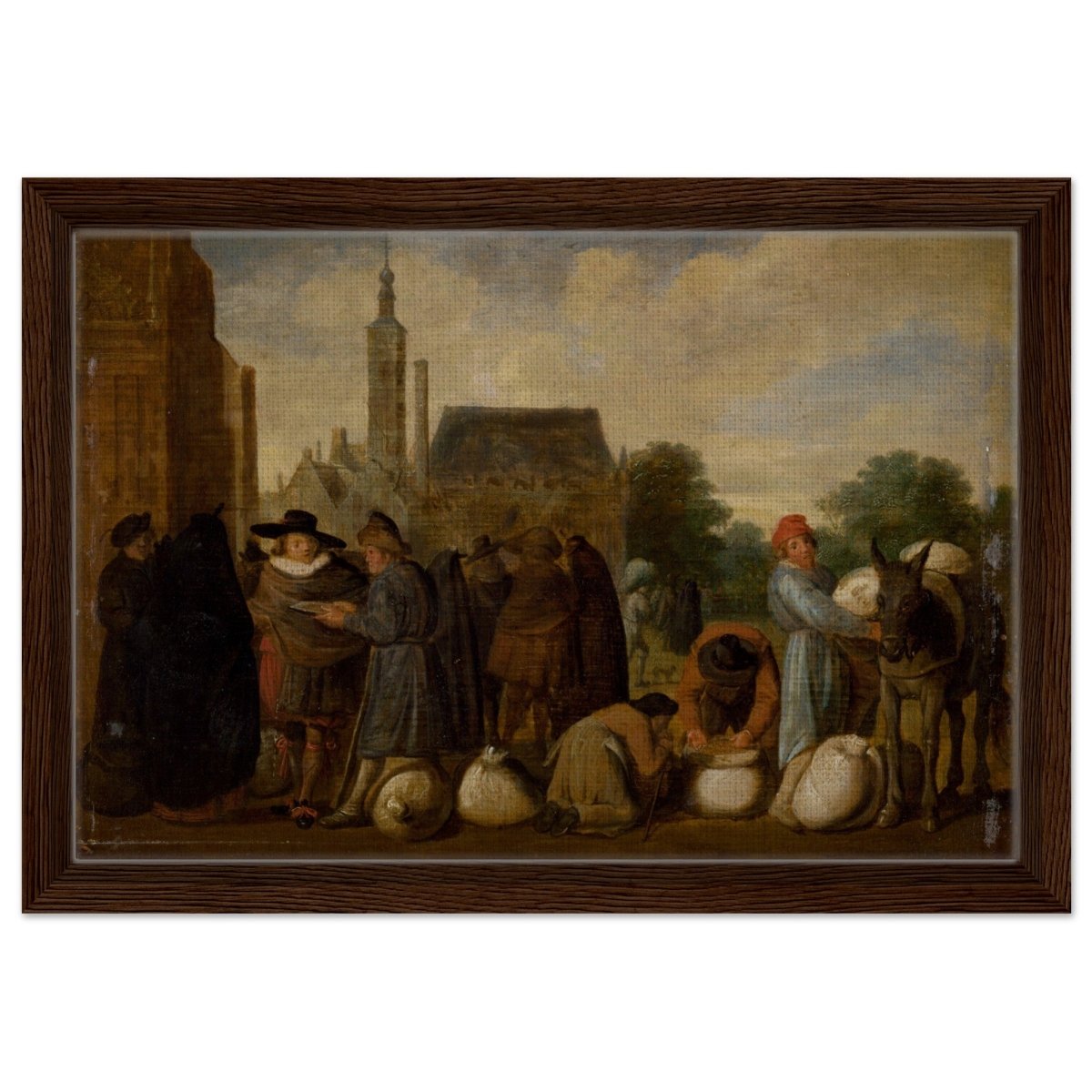 At the Market by Sybrand van Beest | Vintage Wall art print - Framed Canvas - 30x45 cm / 12x18″ - Dark wood frame