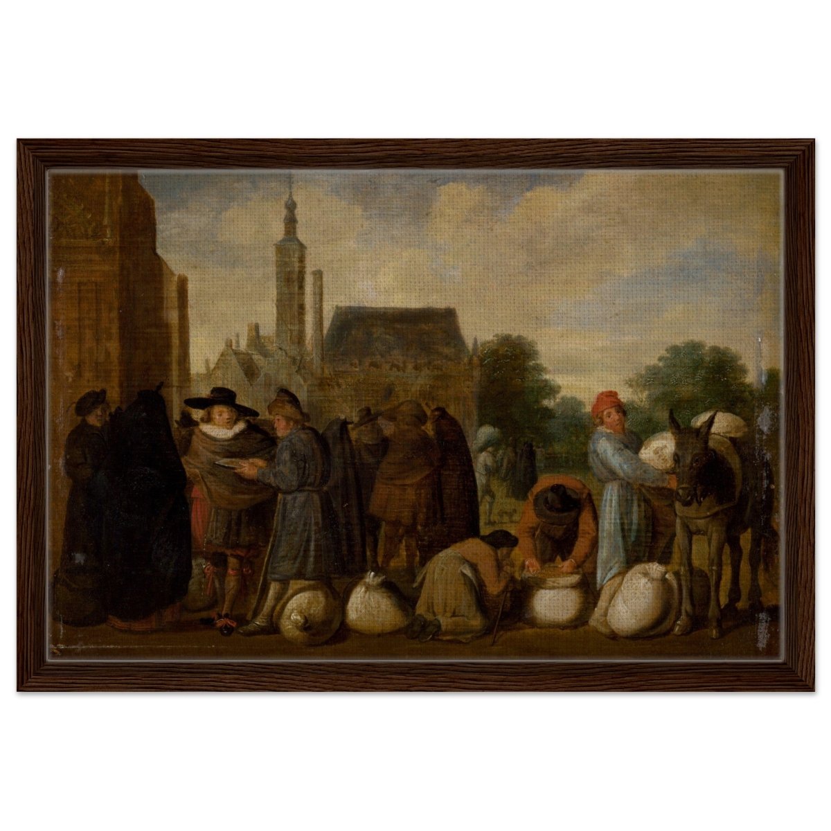 At the Market by Sybrand van Beest | Vintage Wall art print - Framed Canvas - 40x60 cm / 16x24″ - Dark wood frame