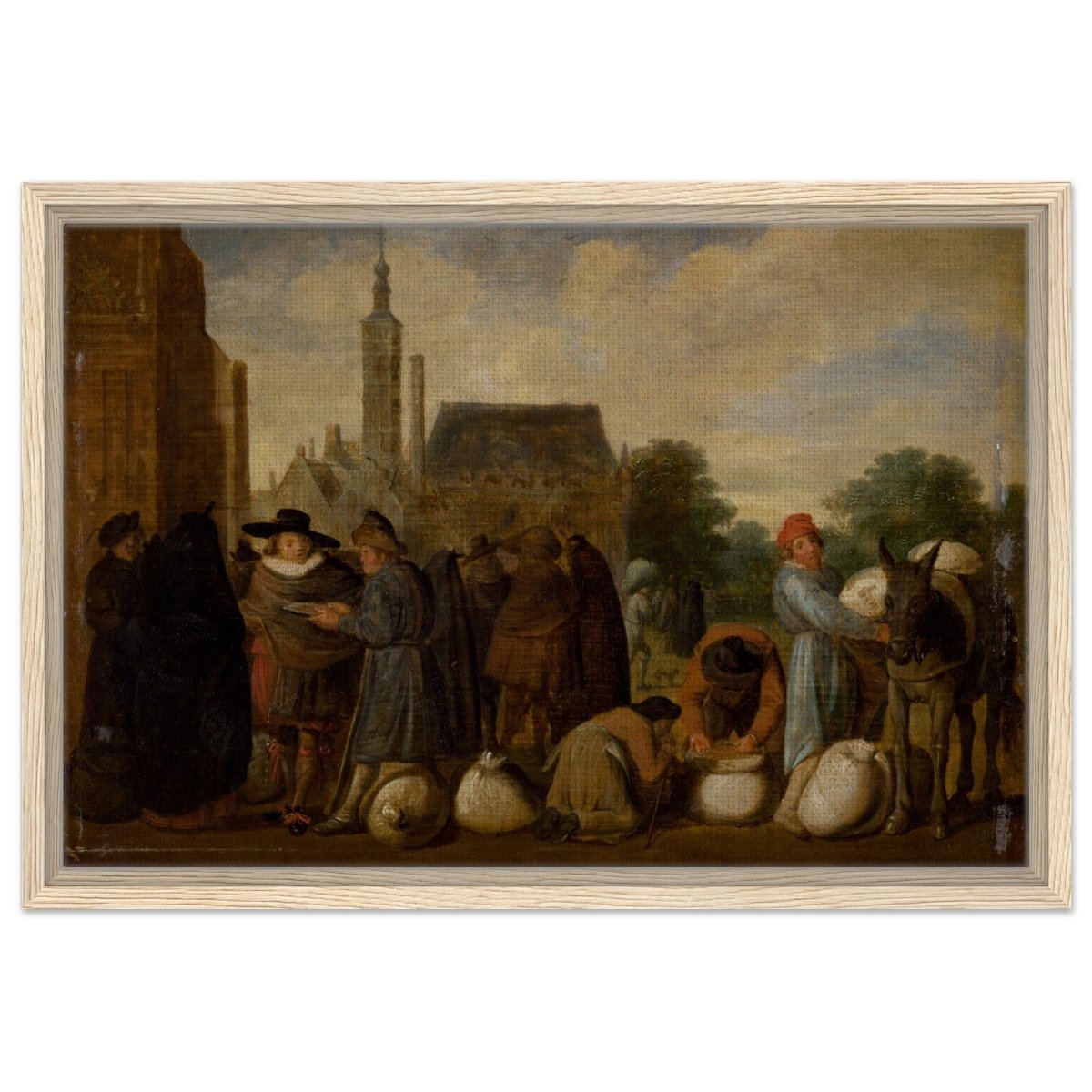 At the Market by Sybrand van Beest | Vintage Wall art print - Framed Canvas - 40x60 cm / 16x24″ - Wood frame