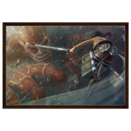 Attack on Titan: Colossal Clash | Wall art Print - 60x90 cm / 24x36″ - Framed Canvas - Dark wood frame